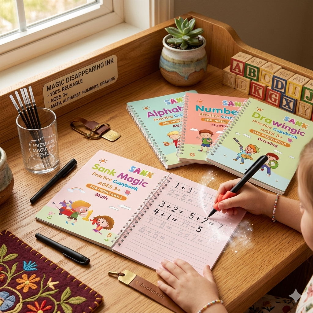 Sank Magic Practice Copybook (4 BOOKS,1 PEN,1 GRIP,10 REFILL)